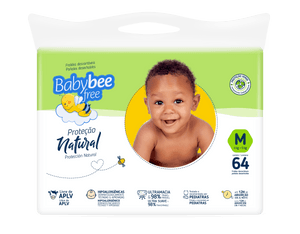 Produto Fralda infantil proteção natural m 64 unidades baby bee free foto 1